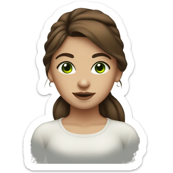 Girl with brown hair, green eyes , and a septum piercing sticker