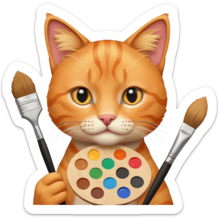 A cat holding brushes and a colour pallete because he is an artist sticker
