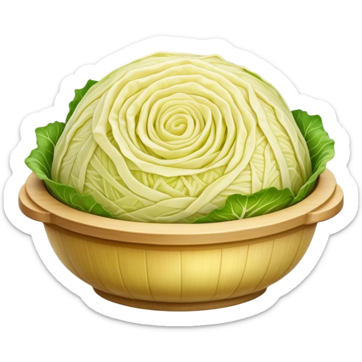 Cinematic Realistic Sauerkraut Dish Emoji, depicted as a tangy, fermented cabbage dish rendered with vibrant textures and natural, appetizing lighting. sticker