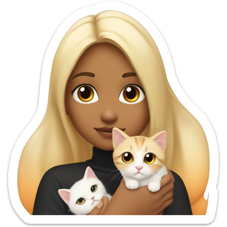 A blonde girl holding a calico kitten but with less spots ( orange and black spots) with a ྀིྀི on the kittens head Christmas vibe sticker