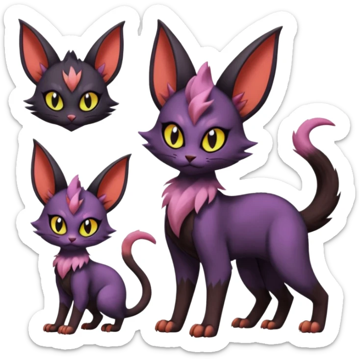Black cute cool Noivern-Noibat-Purloin-Torracat-Lykoi-Caracal-cat-Fakemon-fusion-hybrid-creature sticker