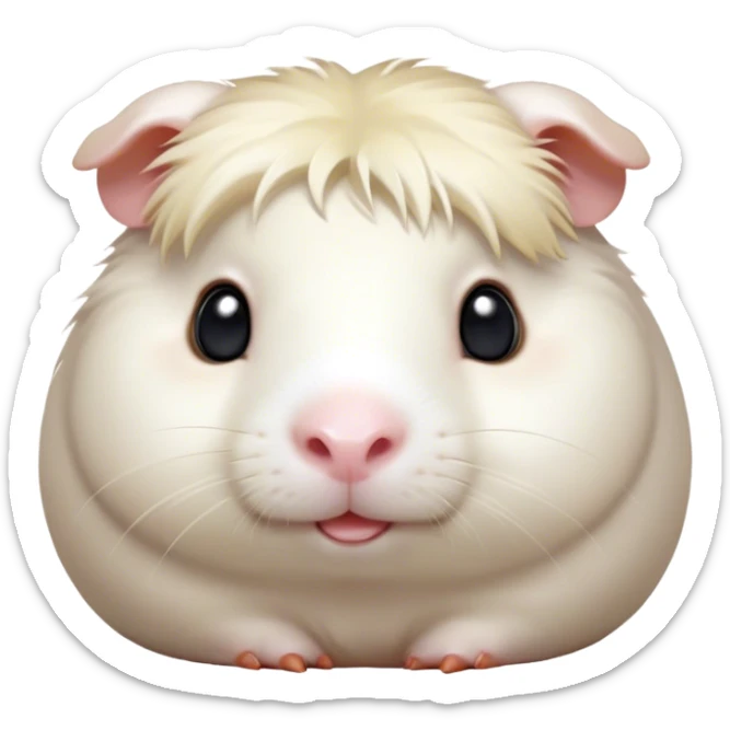 Cinematic Cute White Guinea Pig Portrait Emoji, Head tilted playfully and inquisitively, showcasing a silky, immaculate white coat with a natural glow, round, sparkling dark eyes filled with curiosity, Simplified yet irresistibly adorable features, highly detailed, glowing with a warm, friendly light, high shine, affectionate and lively, stylized with a touch of whimsy, bright and endearing, soft glowing outline, capturing the essence of a mischievous yet loving guinea pig, so playful it feels like it could nuzzle out of the screen and into your arms! sticker