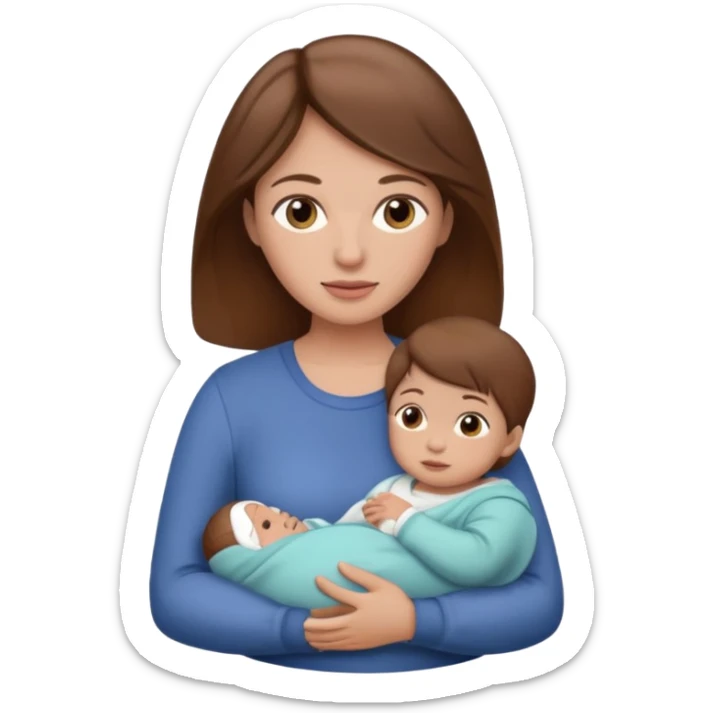 Mother holding infant brown hair fair skin sticker