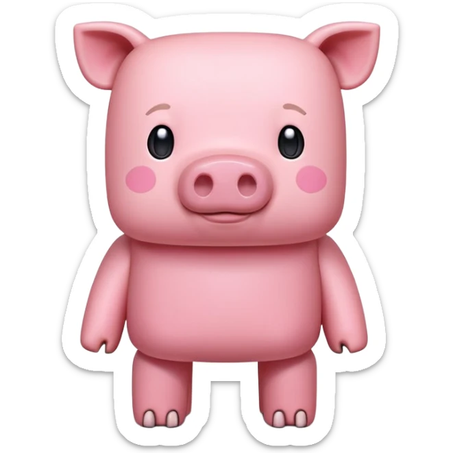 Minecraft pig, full body, pink blocky animal with square head and square body sticker