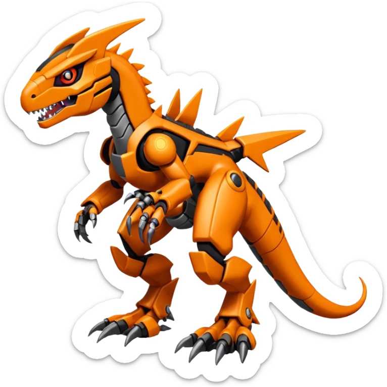 Cool Futuristic Black Orange Digimon-Fakemon-Guilmon-Velociraptor-Guilmon-Wargreymon-Mecha full body sticker