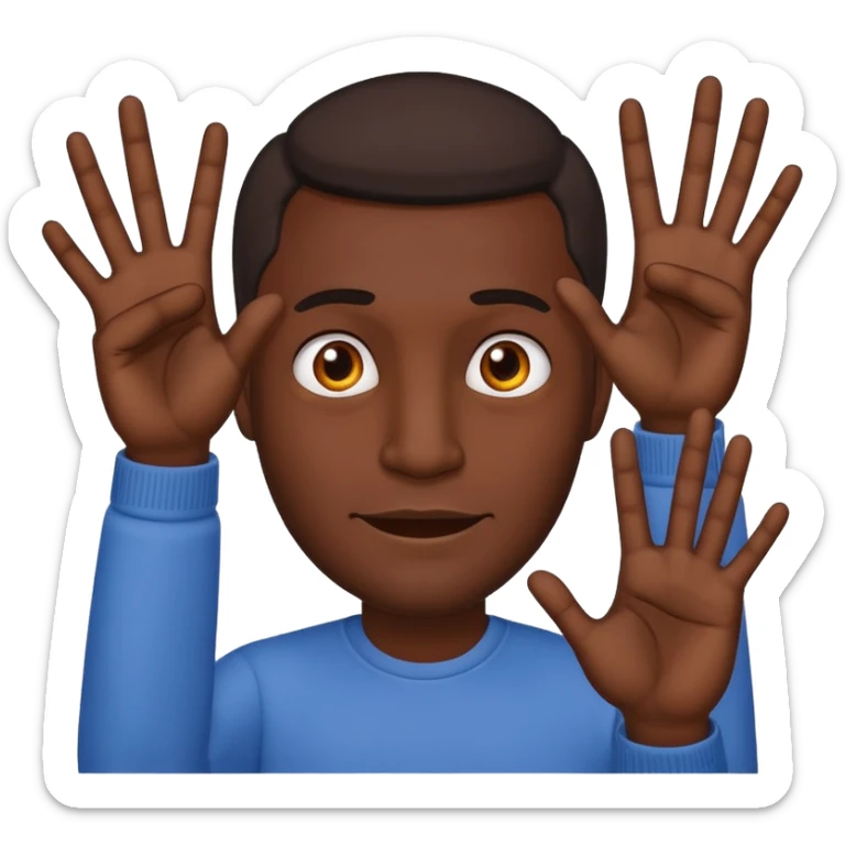 dark-skinned man holding up his hand showing seven fingers emoji style sticker