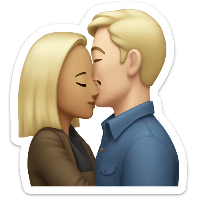 White man with blonde hair and Asian woman kissing sticker