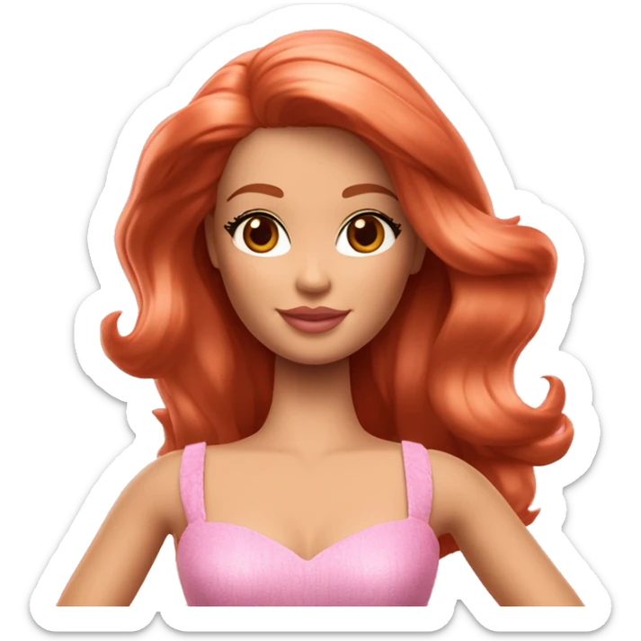 Fait une barbie avec un haut rose des tâches de rousseurs et des cheveux très roux  sticker