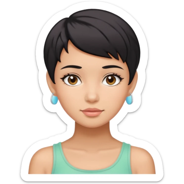 tan girl with black hair & a pixie cut no earrings doing cute pastel colors skin care sticker