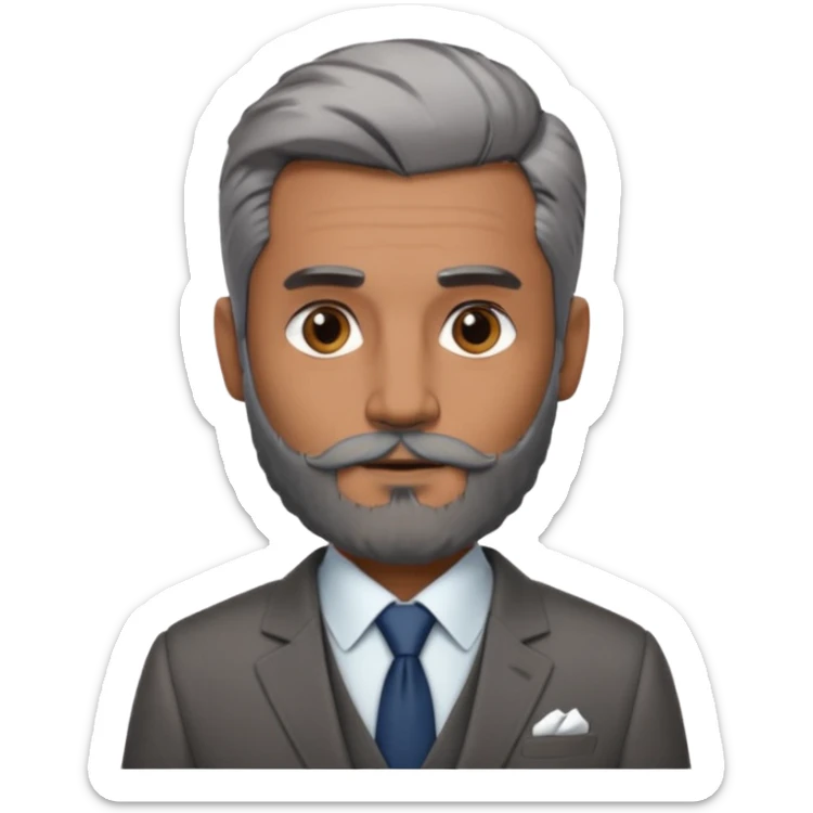 Dyed black gray hair  frencb beard graying indian guy in suit with a bentley names professor bw tlt sticker