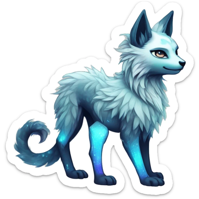Cool cute Kawaii edgy ethereal futuristic modern epic fantasy animal sparkle fursona Fionbri creature by griffsnuff & LiLaiRa & Falvie full body sticker
