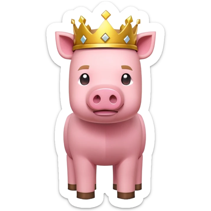 Minecraft pig full body pink blocky animal with square head wearing a crown sticker