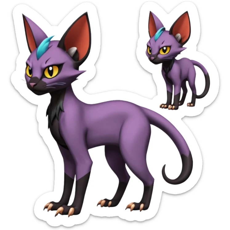 Black edgy Noivern-Noibat-Torracat-Sphynx-Lykoi-Caracal-cat-Fakemon-fusion-hybrid-creature sticker