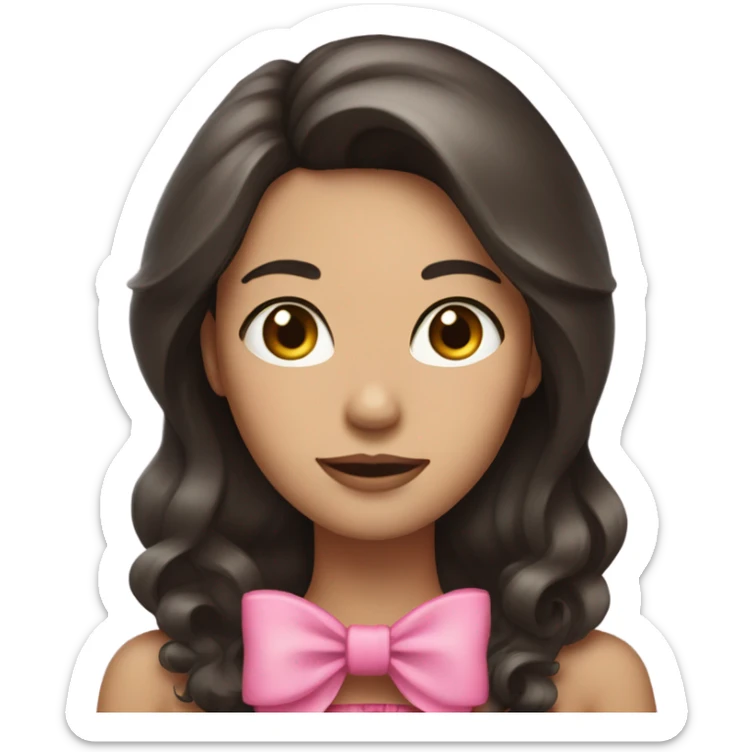 woman with long dark brown hair with big pink bow in hair sticker