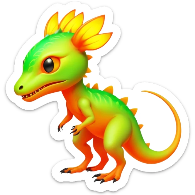 Tropical futuristic lush warm-colored neon Fionbri-Vernid-creature (full body) sticker