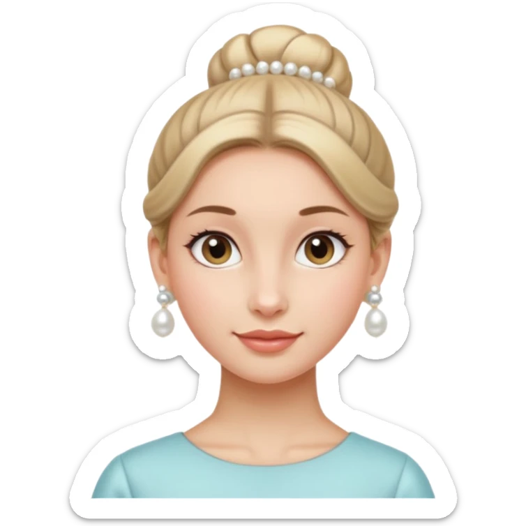 Clean Girl with a tidy bun, pearl earrings, radiant skin, fresh and simple look sticker