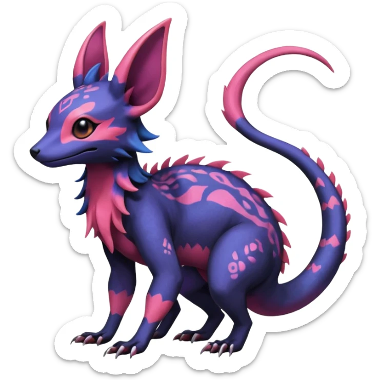Rare epic aesthetic colorful Salandit-Noibat-Eevee-Genet-species-Fakemon-hybrid-creature, with markings, full body sticker