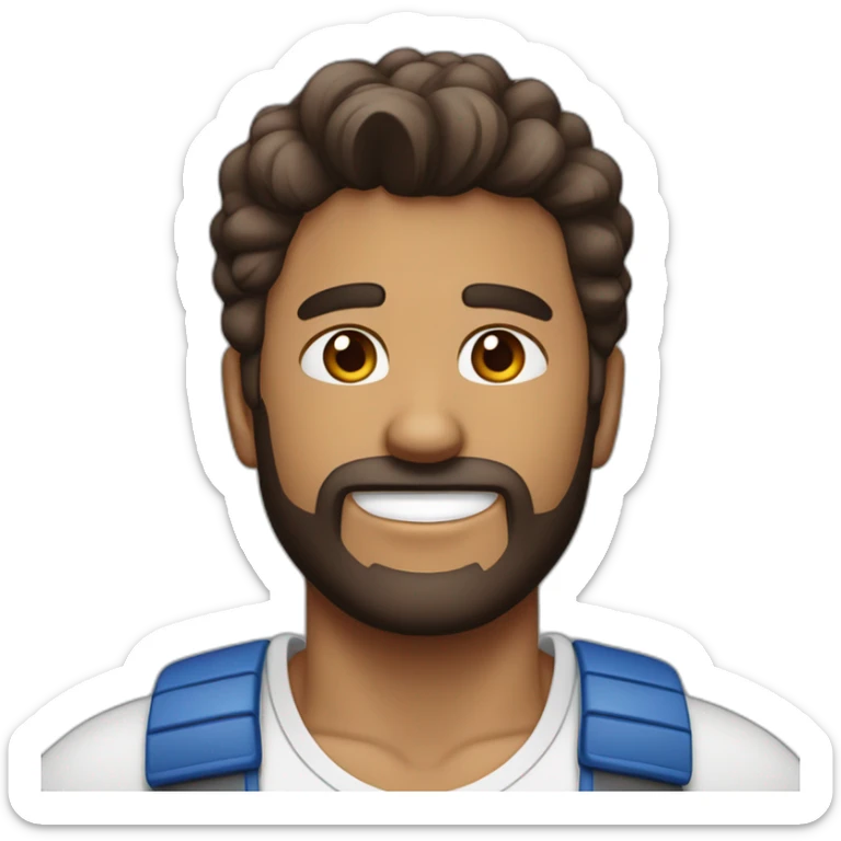 Chico color blanco con pelo corto marron sin barba y con abriculares y con remera azul y rojo sticker