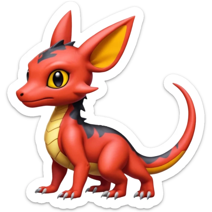 Cute Exotic Colorful Guilmon-Salandit-Umbreon-Charmeleon-Fakémon-hybrid-creature (full body)  sticker