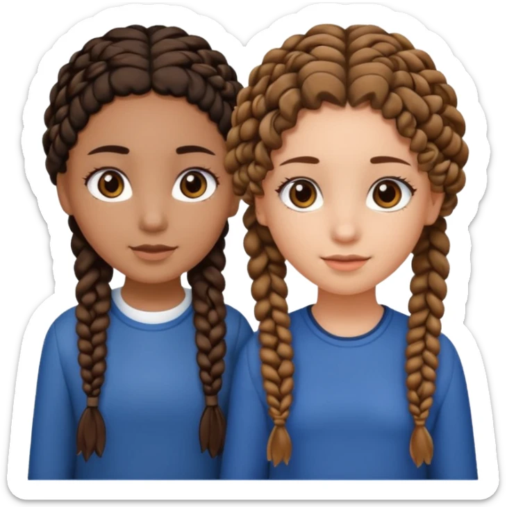 2 girl best friends. One is black with braids and brown eyes. One is white with curly brown hair with brown eyes. sticker