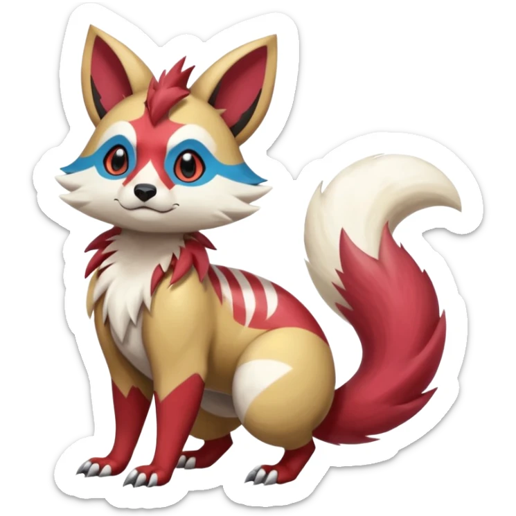 Colorful Skilled Adept Graceful Asian Painted Furret-Zeraora-Lycanroc-Zangoose-fusion-hybrid-creature (full body) sticker