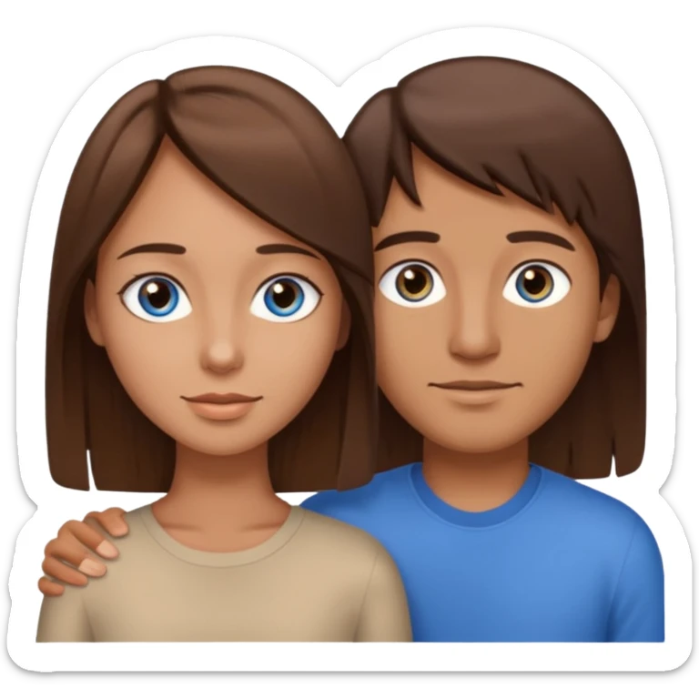 couple homme cheveux raide châtains, yeux bleu et femme cheveux raide chatains, yeux marron sticker