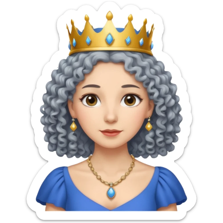 gray curly hair ladies with necklace and crown, with blue dress sticker