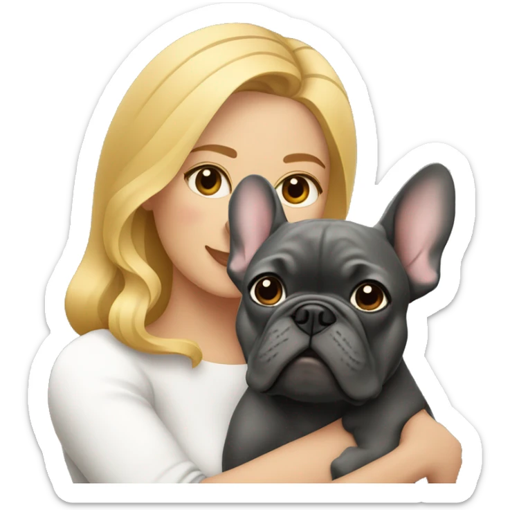 Honey blonde woman with hugging dark gray french bulldog sticker