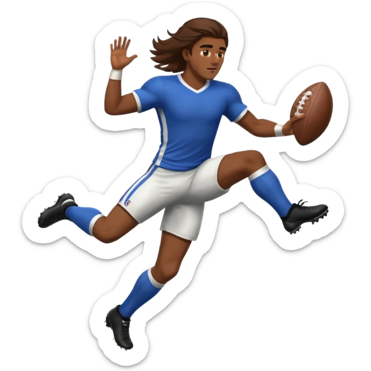 Long Haired Football Players, Male player with long hair kicking ball sticker