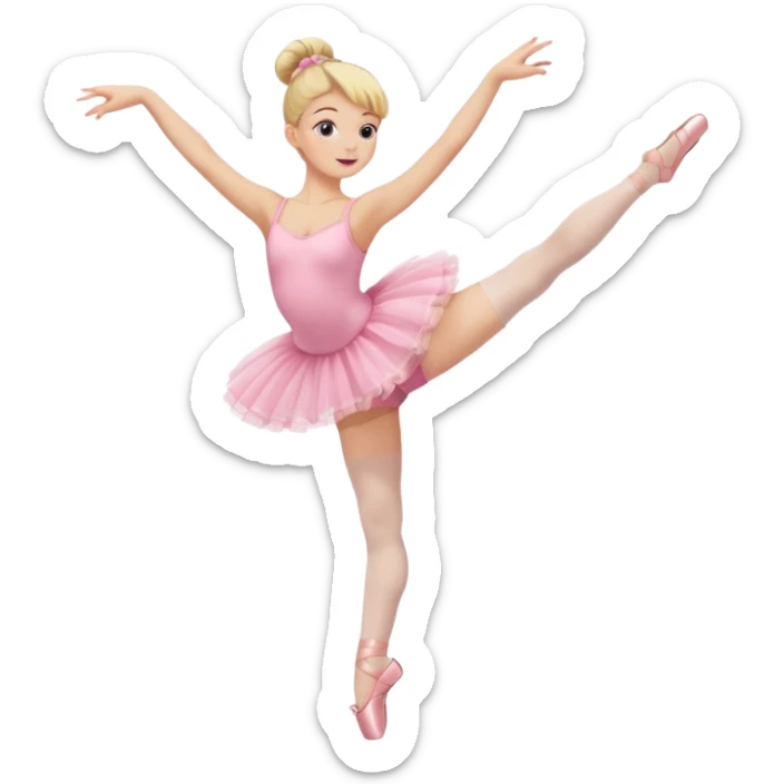 aestethic blonde girl doing ballet, with a pink tutu, bun, with a leg on the floor, and the other one in the air sticker