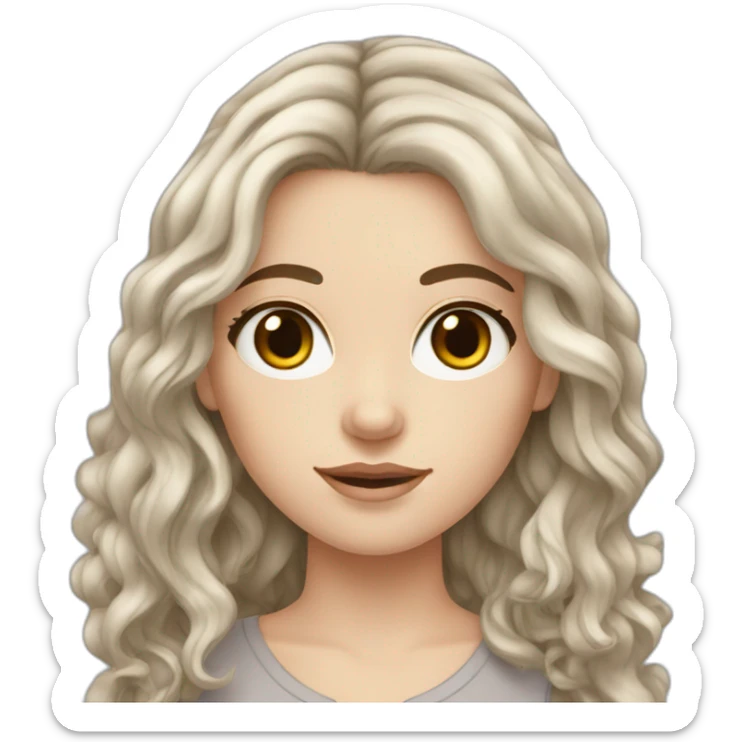 white girl with dark brown wavy long hair, freckles and dark eyes sticker