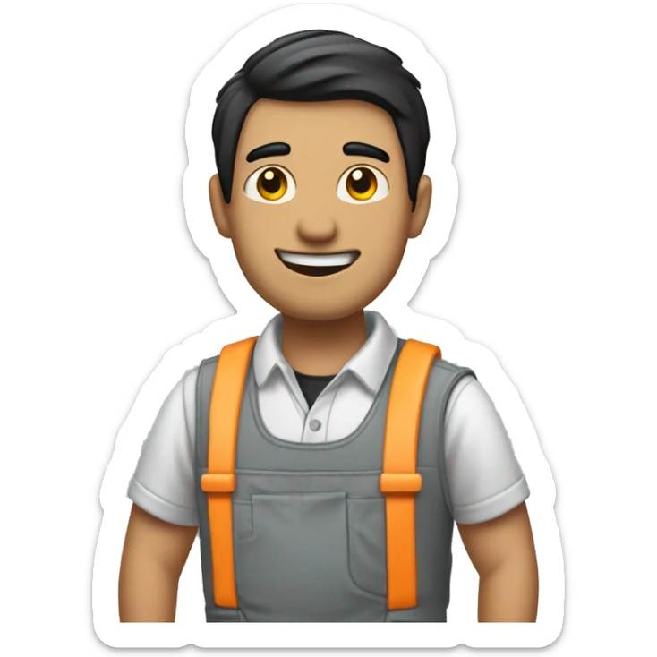 Create an emoji of a guy in work clothes (mechanic) with black hair being proud holding and showing his license on his hand sticker