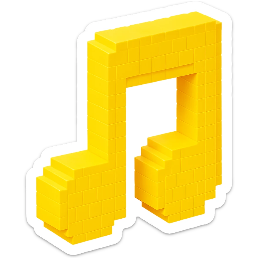 music note, voxel style, yellow color, 3D cubic form sticker