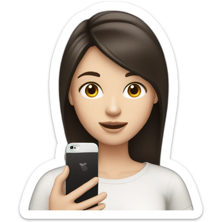 white girl with loose, black-brown hair playing on her phone sticker