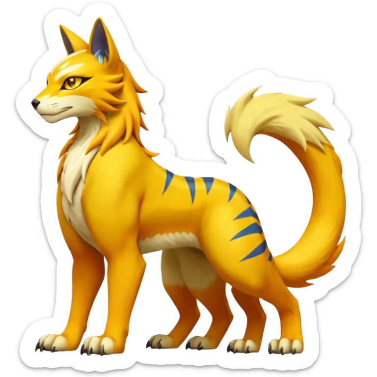 Vernid-Lombax-Koraidon-Renamon-Zeraora-Bastet-Fakémon-hybrid-fusion-creature, full body sticker