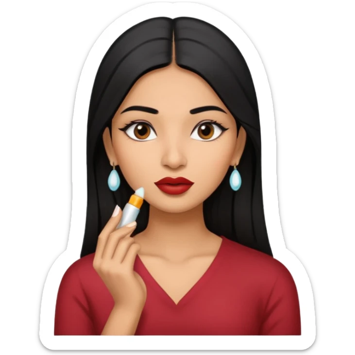 A gorgeous indian with black hair women applying lipbalm on her brown lips sticker