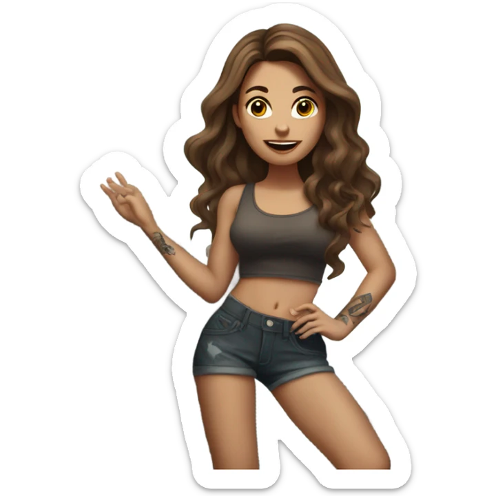 Beautiful tattooed woman long brown hair climbing rocks sticker