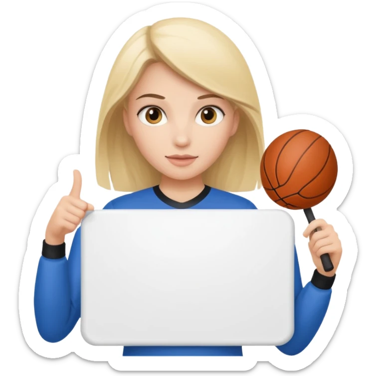 A girl sports fan holding a large blank sign sticker