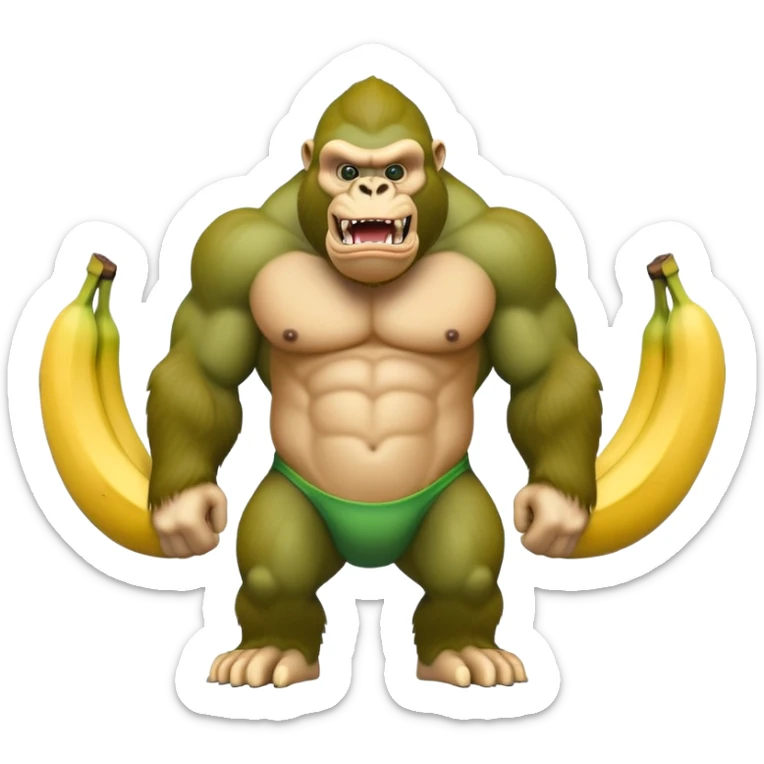 A yellow curved banana body with a muscular green gorilla head on top, showing teeth sticker
