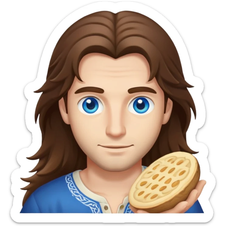 Northern italian guy with long hair and blue eyes with empada in hand sticker