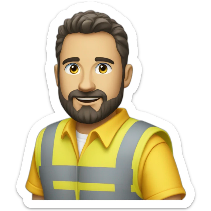 Ikea coworker blue eyes beard manager man blue stripes t-shirt and yellow security vest sticker
