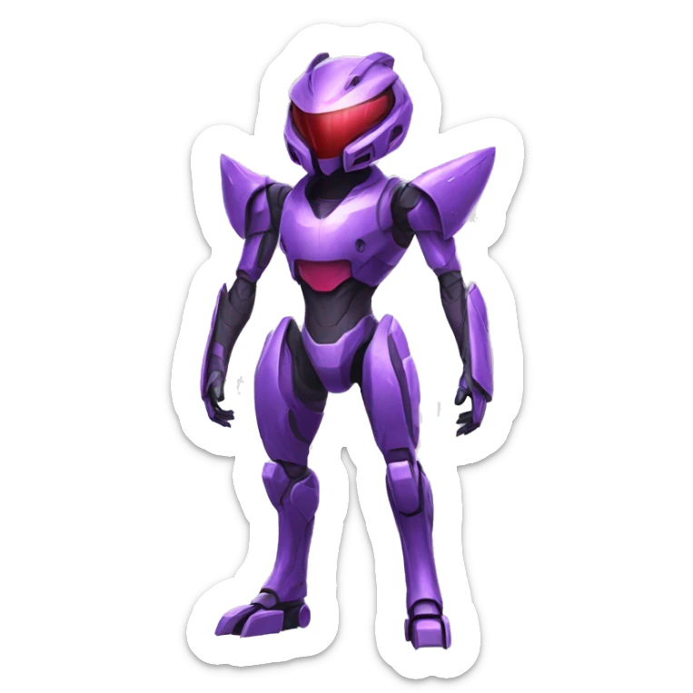 a purple Genesect-Raptor-Fakémon—hybrid with a futuristic visor-helmet full body sticker