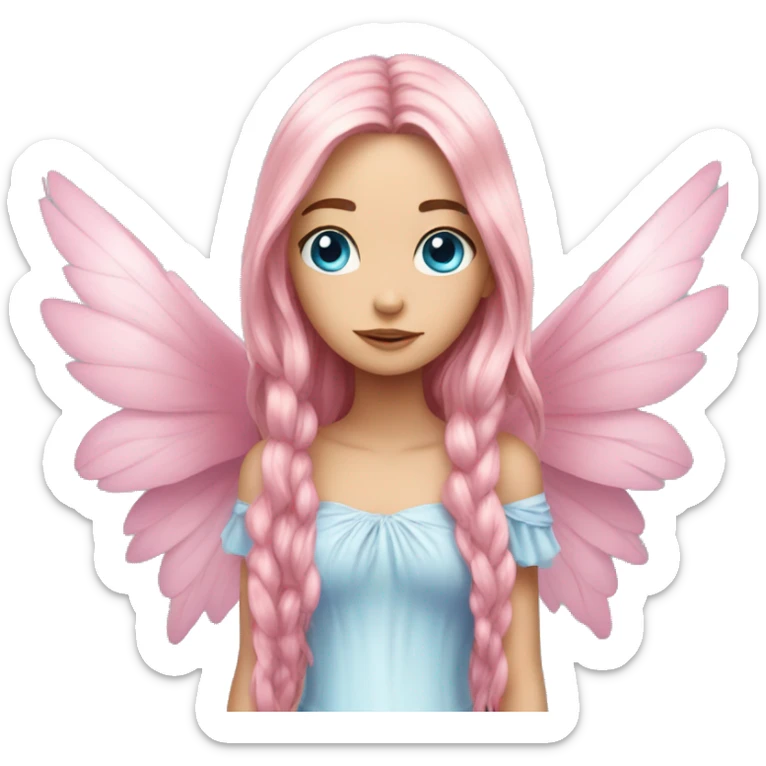 big wings, rose, Beautiful, fairy, pink, long hair, blue eyes  sticker