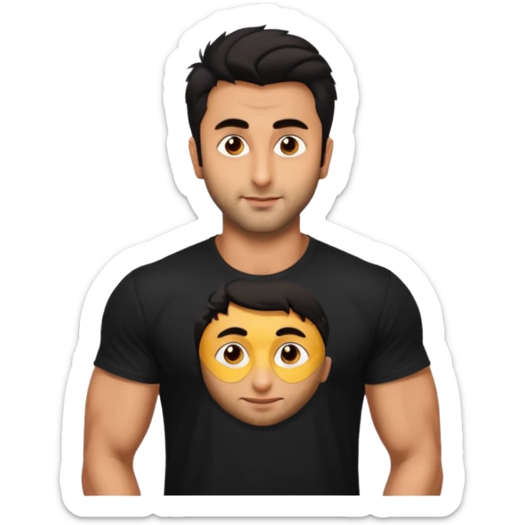 ipretty bratz emoji of ranbir kapoor wearing a black tee, muscular sticker