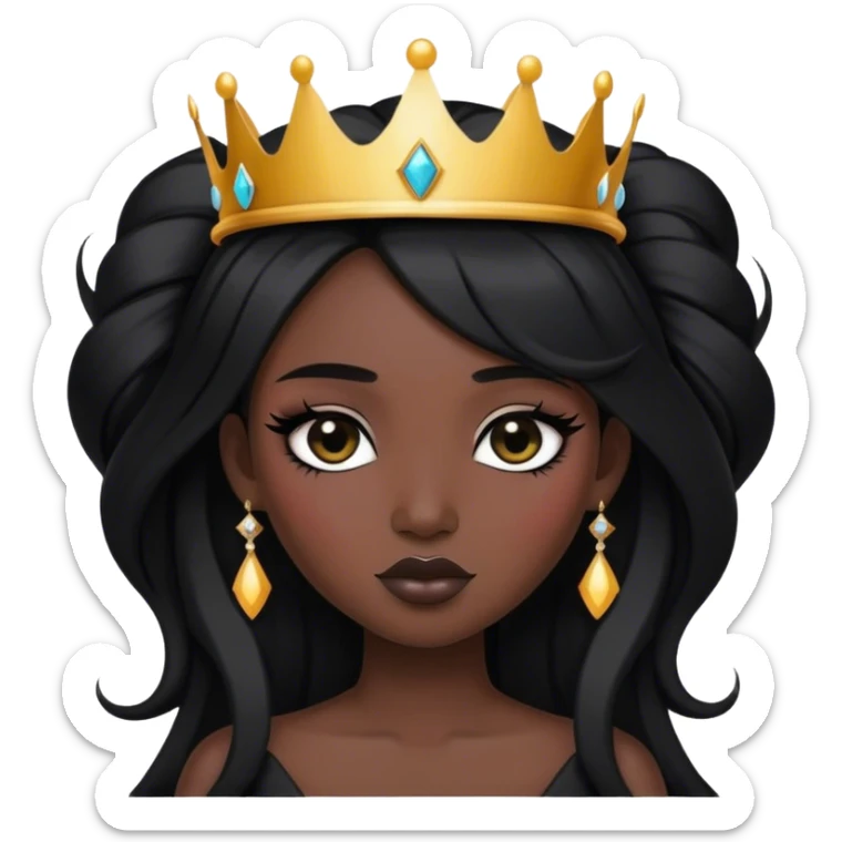 girl black long hair black dress with crown on head makeup sticker