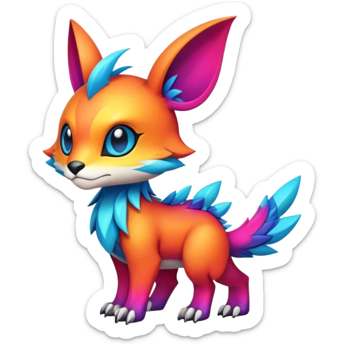 Cute cool edgy colorful fantasy animal hybrid Fakemon full body sticker