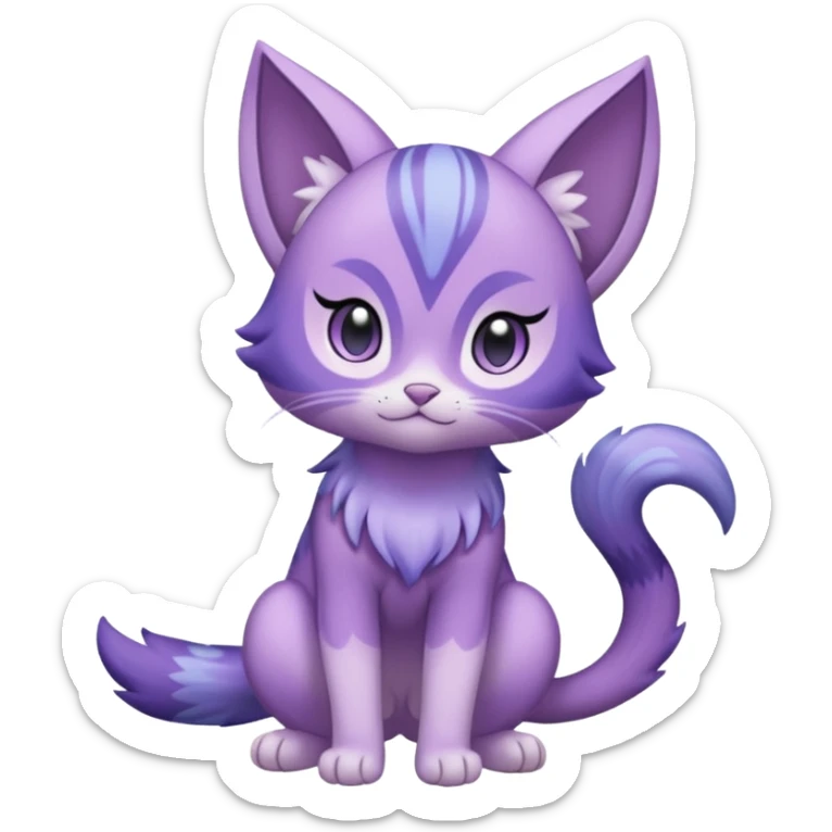 Soft Lavender-Lilac Pastel-Dew Glossy Gentle Small Meloetta-Purrloin-hybrid-creature (full body) sticker