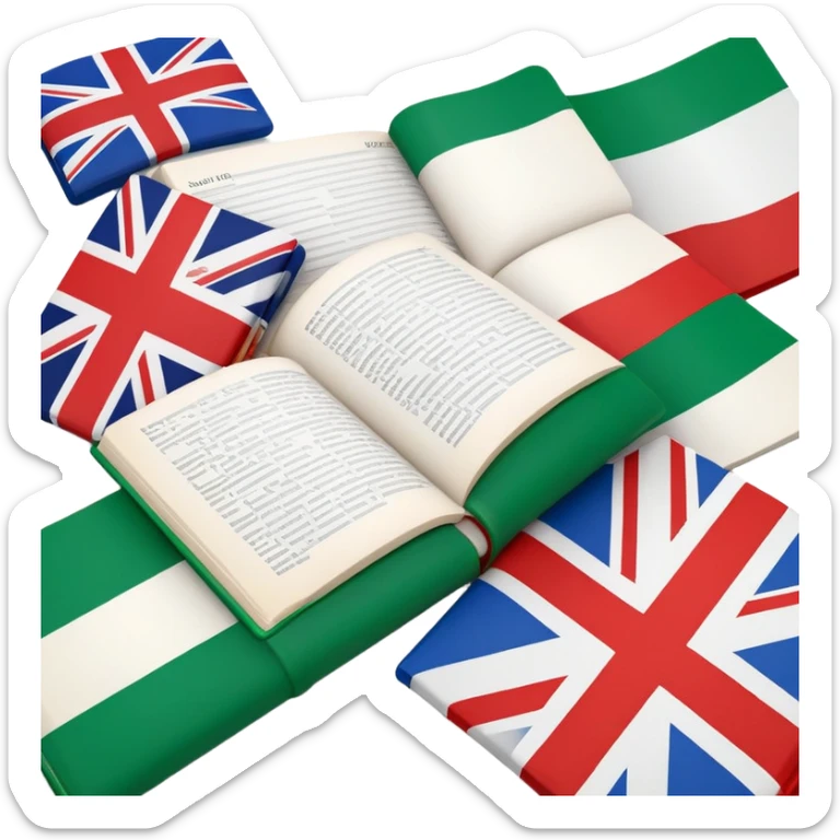 Italian to English dictionary book cover with correct Italian flag and incorrect British flag with wrong colors or pattern sticker