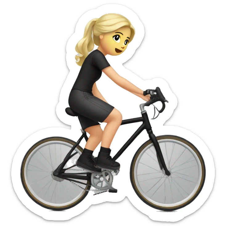 I want to creat emoji of blond girls on bicycle, she has black helmet with red marks on her head, she has black shirt, she has olive color short, she has white shoe and red socks, the bike is grey-balck. sticker