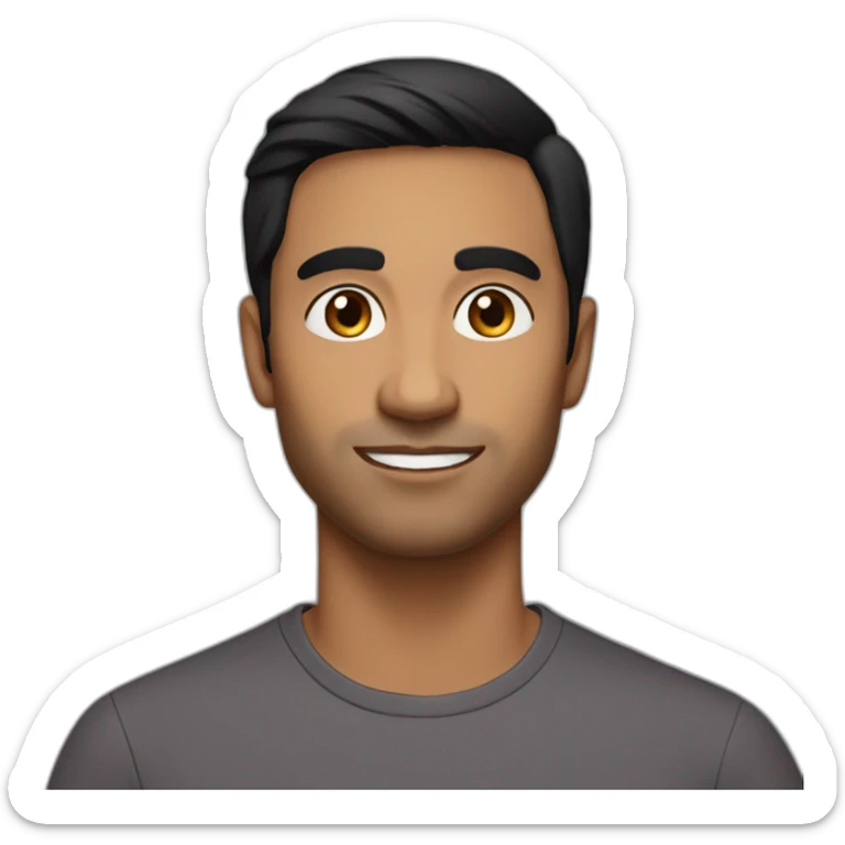 Indian guy light brown skin smooth black hair in his 30s no beard or mustache black eyes sticker